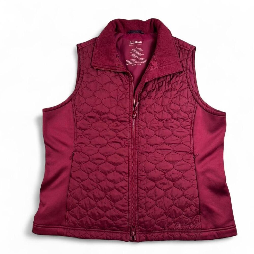 L.L. Bean Burgundy Quilted Vest - Women's Large - Full Zip Outdoor Gilet